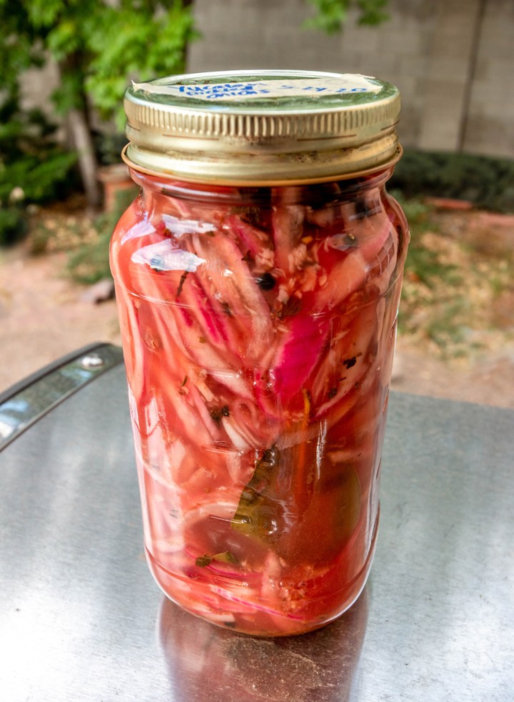 Jar of pickled red onions